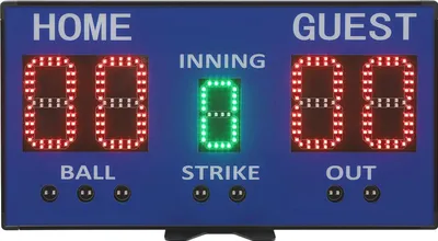 Obrázek produktu pro LED tabule pro baseball – digitální výsledková tabule – 5místná – 0–99 bodů – směny 1–9 – dálkové ovládání – montáž na zeď/stůl/stativ, zástrčka EU – modrá