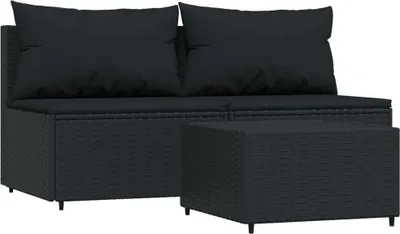 Produktbild von "2026 MODERNE"Gartenmöbel - Outdoor-Lounge - 3-tlg. Garten-Lounge-Set/Gartensofa-Set - Outdoor-Lounge-Set - mit Kissen Schwarz Poly Rattan - Gartengarnitur - Gartensofas CC5613345