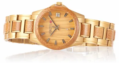 Produktbild von Bonizetti Damenuhr ZUGSPITZE Holz-Uhr Braun Gold Durchmesser 3,9cm Armbanduhr, Holzarmband, Bambus, Naturmaterialien, Materialmix, Analog, Quarz-Uhrwerk, leicht