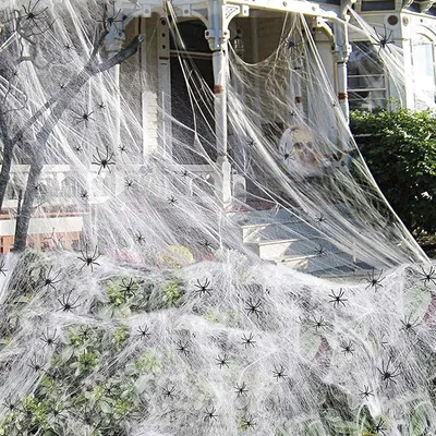 Spinnwebdeko 300 g mit 100 Kunstspinnen, schwarz, für Halloween