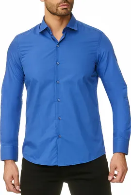 Produktbild von Reslad Herren Hemd Kentkragen Unicolor Langarmhemd RS-7002 Blau XL