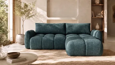Produktbild von Kaiser Möbel Ecksofa L-Form mit Schlaffunktion, Chenillestoff Puente, Petrol, Rechts, BELVEDER L