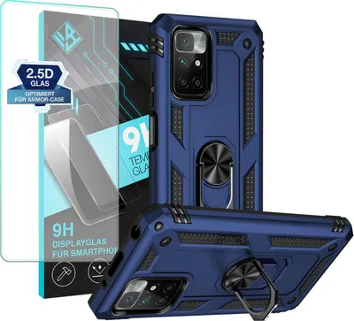 Produktbild von Armor Outdoor Handyhülle für Xiaomi Redmi 10 Handy Panzer Case Schutzhülle mit 9H Displayglas Displayschutz Farbe: Blau