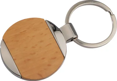 Produktbild von Schlüsselanhänger / rund / aus Metall mit einem Holzinlay