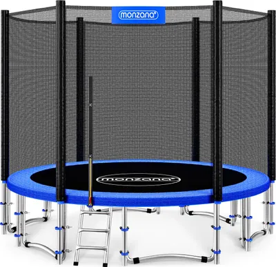 Produktbild von MONZANA® Trampolin Ø 366 cm SÜD GS zertifiziert Komplettset inkl. Sicherheitsnetz, Leiter, Randabdeckung & Zubehör - Kindertrampolin Gartentrampolin