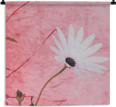 Produktbild von MuchoWow® Wandteppich Wandbehang Blumen - Rosa - Vintage 60x60 cm Tapisserie Dekoration Wandtuch - Dekorationen - Wand Decke
