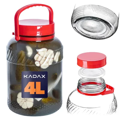 Imagen del producto de Recipiente de vidrio KADAX de 4 litros con tapa y asa, ideal para conservar col para hacer pepinillos