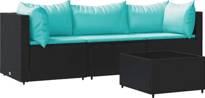 Produktbild von vidaXL 4-tlg. Garten-Lounge-Set mit Kissen Schwarz Poly Rattan