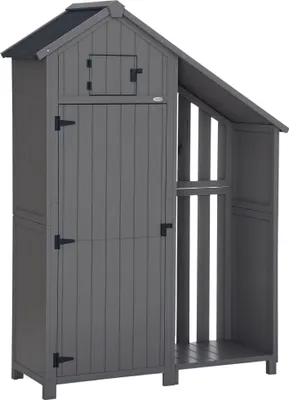 Produktbild von Outsunny Gartenschrank Holz Geräteschuppen Geräteschrank Tannenholz Grau+Schwarz