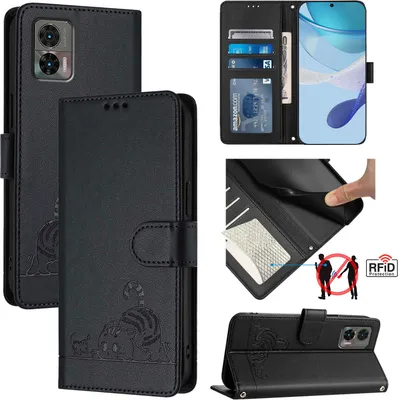 Image de Etui en cuir pour Motorola Edge 30 Neo, étui à rabat avec fonction stand et portefeuille noir