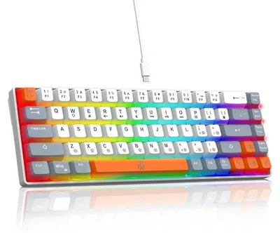 Zdjęcie produktu dla Klawiatura gamingowa RGB, 60%, podświetlenie, 68 klawiszy, kolor: biały, szary, pomarańczowy