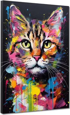 Produktbild von Katze Colour Pop Art Style Leinwandbild Wandbild  Kunstdruck XL Wanddeko: 75x100x4cm