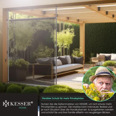 Produktbild von KESSER® Klemmmarkise Senkrechtmarkise außen Ausziehbar & Blickdicht | Vertikalmarkise mit Handkurbel ohne Bohren | Balkon-Sichtschutz & Windschutz für Garten & Terrasse Wasserfest