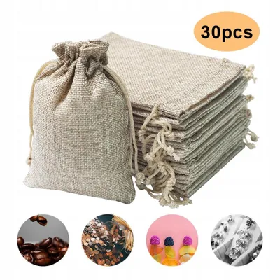 Obrázek produktu pro 30 x jutové pytlíky přírodní jutové pytlíky na adventní kalendáře látkové pytlíky přírodní pytlíky dárkové pytlíky na šperky DIY řemeslo svatba 10 x 15 cm