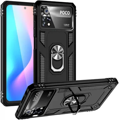 Obrázek produktu pro Pouzdro pro Xiaomi Poco X4 Pro 5G dvouvrstvé robustní, vojenská ochrana pouzdro s držákem prstenu a stojánkem černé