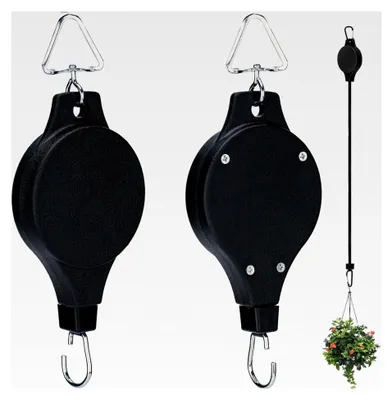 Produktbild von Einziehbare Pflanzenaufhänger, 2 Stück, Schwerlast-Riemenscheibensystem, 90 cm verstellbarer Gurt, 15 kg Tragfähigkeit