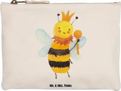Produktbild von Mr. & Mrs. Panda Schlampermäppchen Biene König Grösse XL Große - Weiß - Geschenk, beauty tasche, Kulturbeutel, Kosmetikbeutel, Mäppchen, Federmappe, Make-Up