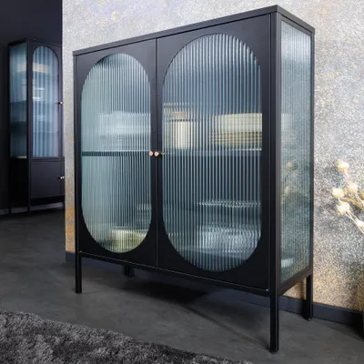 Produktbild von riess-ambiente Moderne Vitrine PARIS 110cm schwarz gold Riffelglas Metall Sideboard Schrank Highboard
