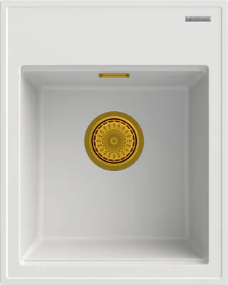 Produktbild von Granitan | Granitspüle - Spülbecken - 50x40 cm - Weiß - mit Siphon Gold - ALOR