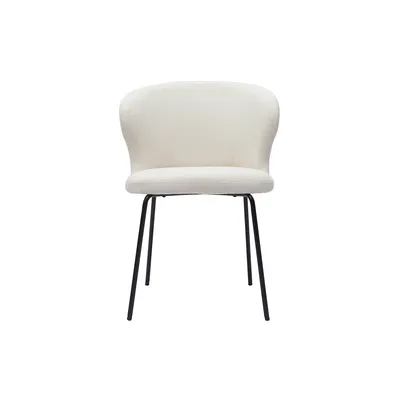 Produktbild von Miliboo - Design-Stuhl aus weißem Stoff mit Bouclé-Wolleffekt und schwarzem Metall YDA