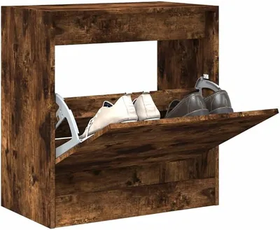 Imagen del producto de Zapatero, 80x34x96,5 cm, fabricado en material de madera. Zapatero, estante para zapatos. Zapatero estrecho. Banco para zapatos. Estante para zapatos. Armarios para zapatos. Almacenamiento de zapatos. Roble ahumado, 60 x 34 x 63,5 cm