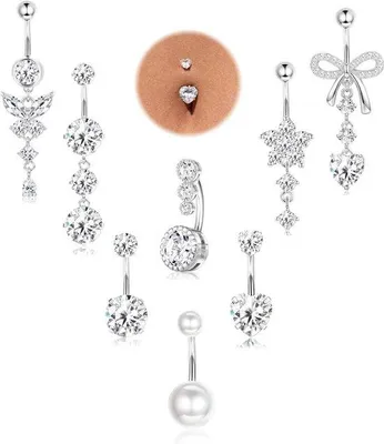 Productafbeelding van Navelpiercingset 8 stuks - zilver en goud - roestvrij staal - trendy designs voor elke gelegenheid - ShopVlot