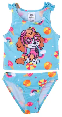Produktbild von Paw Patrol Tankini Badeanzug mit Schleifen für Mädchen - Skye Zweiteiler Kinder Schwimmanzug Blau 110-116