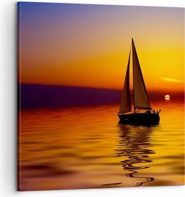 Produktbild von Bild auf Leinwand - Leinwandbild - Boot Sonnenuntergang Landschaft - 60x60cm - Wand Bild - Wanddeko - Leinwanddruck - Bilder - Kunstdruck - Wanddekoration - Leinwand bilder - Wandkunst - AC60x60-0106