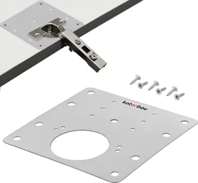 Obrázok produktu pre KOTARBAU® Doska na opravu závesov 9 x 9 cm Opravný kus so skrutkami 1 ks. Nerezová doska na opravu závesov skrine plechovka na opravu závesov plechovka na opravu závesov sada na opravu závesov
