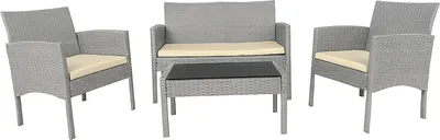 Produktbild von 4-teiliges Polyrattan Lounge-Set mit Tisch Gartenmöbel Set Zita Grau