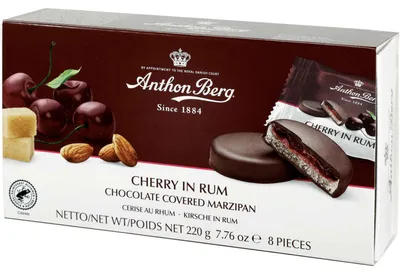 Image de Anthon Berg Cerises au rhum Pâtes d'amandes au chocolat 220g