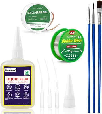 Imagen del producto de Fundente para soldadura, 50 ml con accesorios, juego de 6 piezas, para componentes de precisión