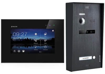 Produktbild von BALTER EVO Aufputz Video Türsprechanlage 2-Draht BUS für 1-Familienhaus mit 7" Touchscreen Monitor und Hauptstromverteiler Schwarz Silber