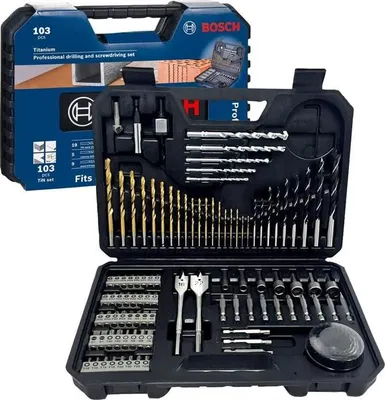 Produktbild von Bosch Bohrerset und Schrauberbit Set, 103-teilig, Gemischte Bohrer, Schraubendreherbits, Schlagbohrer kompatibel