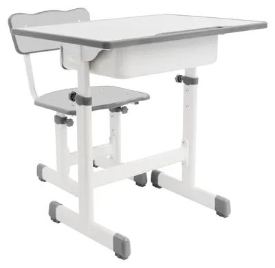Produktbild von Kinder Schreibtisch mit Stuhl - Höhenverstellbares Set - Ergonomischer Lernplatz - Neigbare Tischplatte - 70x50 cm - Rechteckig - Grau
