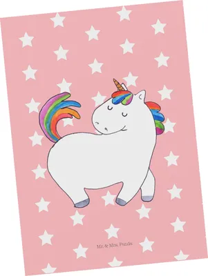 Produktbild von Mr. & Mrs. Panda Postkarte Einhorn Stolzieren - Rot Pastell - Geschenk, Unicorn, Pferd, Stolz, Postkarten, Grußkarte, bildkarte, Ansichtskarten, Einhörner, Ansichtskarte