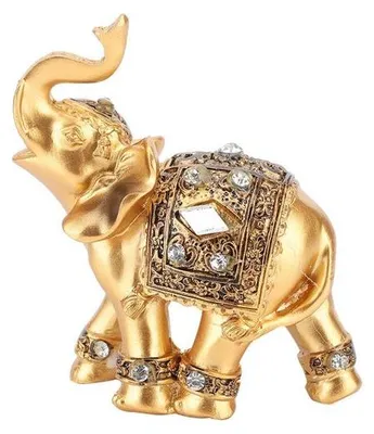 Immagine prodotto di Unyqoos® Statuetta di elefante dorato in resina (9 x 9 cm) – Scultura Feng Shui, decorazione lucida per soggiorno e ufficio
