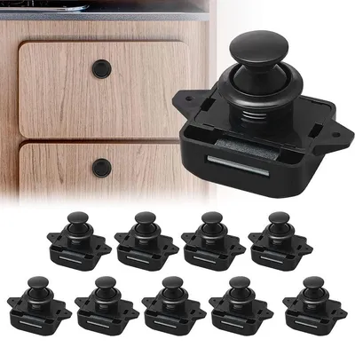 Produktbild von Schwarz, 10er-Pack, Druckknopfschloss, Möbelschloss zum Drücken, Kunststoffsockel, geeignet für Wohnmobile und Boote usw.