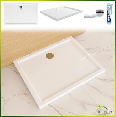 Produktbild von ECOLAM Duschwanne 110 x 90 x 5,5 cm 3 cm Rechteck flach GOLIAT Duschtasse Acryl weiß + Siphon + Silikon