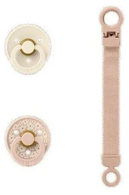 Produktbild von Geschenkset für Babys: BIBS Schnuller und Schnullerkette, passend, mit rundem Sauger, Größe 1, Farbe: Rosa