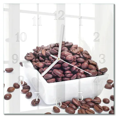 Produktbild von Tulup Glasuhr Wanduhr Küchenuhr Echt-Glas 30x30 cm Modern Dekorativ Geräuschlos Weiße Zeiger - Kaffeebohnen