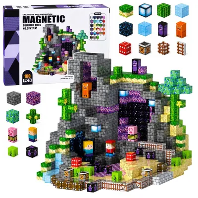 Productafbeelding van Magnetische bouwstenen, pixelkubus, vierkante wereld, 100 stuks