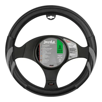 Obrázok produktu pre Poťah volantu Suzuka Pilot vo farbe Skeentex čierna/sivá pre volanty s priemerom 35/37 cm