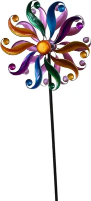 Produktbild von Windrad Metall Blume Regenbogen Gartenstecker 124,5cm Garten Dekoration Deko