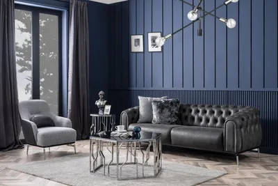 Produktbild von Chesterfield Garnitur Sofa 4 Sitz Sessel Viersitzer Kunstleder Schwarz