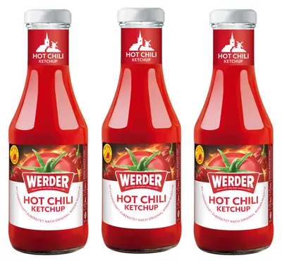 Produktbild von 3x Werder Hot Chili Ketchup 450 ml – Scharfer Tomatenketchup mit Habanero Chili