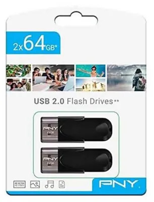 Produktbild von PNY Attaché 4 2.0 64GB, 64 GB, USB Typ-A, 2.0, 25 MB/s, Kappe, Schwarz