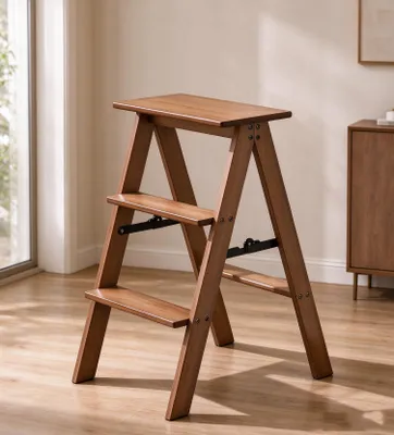 Produktbild von Klappbar Holz Trittleiter 3 Stufen,Tritthocker mit Anti-Rutsch Trittflächen,Klapptritt Haushaltstritt Kleine Leiter für Haushalt & Büro bis 120kg