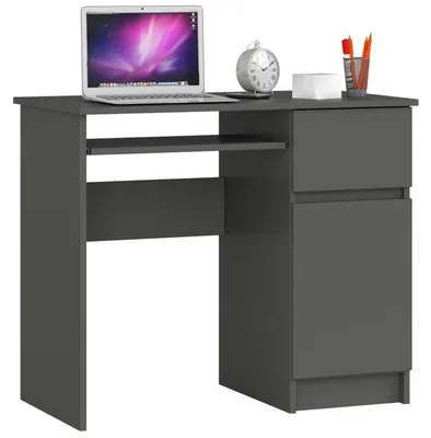 Produktbild von Computerschreibtisch - 90 x 50 x 77 cm - 1 Tür rechts - Schublade - 3 Regalböden - Tastaturauszug - Graphitgrau matt