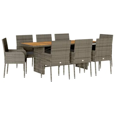 Obrázek produktu pro vidaXL 9dílný zahradní jídelní set s polštáři Grey Poly Rattan